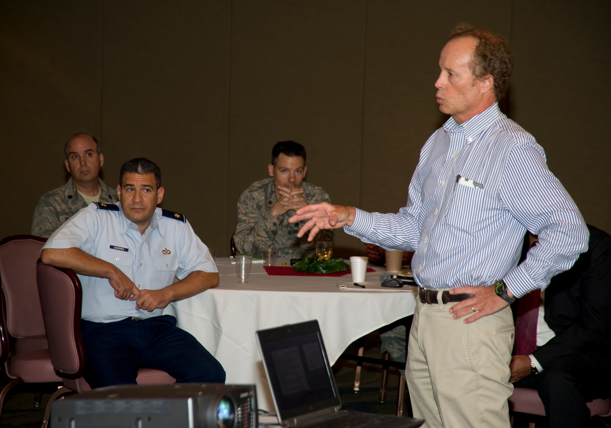 Tyndall and community leaders met here July 16 to further develop P4 initiatives identified as key interests ranging from medical partnerships to veterans' jobs to compatible land use and recreational areas. The P4 initiative, or Public-Public; Public-Private Partnership, is a way for Air Force bases and their local communities to find synergistic relationships, which will in-turn save resources or find opportunities for growth and the betterment of both the community and the base. (U.S. Air Force photo by Alex Echols) 