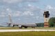 A KC-135R Stratotanker taxies at Grissom Air Reserve Base, Ind., July 16, 2014. The aircraft was the first KC-135R that arrived following relocation to Wright-Patterson Air Force Base, Ohio,  June 1 after a $3.2 million project was completed that added expansion joints in the runway. (U.S. Air Force photo/Staff Sgt. Ben Mota)