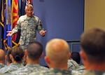 Sgt. Maj. of the Army Raymond F. Chandler III spoke at the North Carolina National Guard Regional Training Institute during his first visit to Fort Bragg, N.C., Aug. 13, 2011. In particular, Chandler wanted to talk about the Army Combat Uniform, Army Physical Readiness Training, retirement, downsizing, and suicide prevention all while getting the Soldiers' input back on the topics. Throughout his visit, Chandler participated in three town hall meetings with more than 600 Soldiers discussing new changes in the Army, while also answering questions and current concerns Soldiers have.