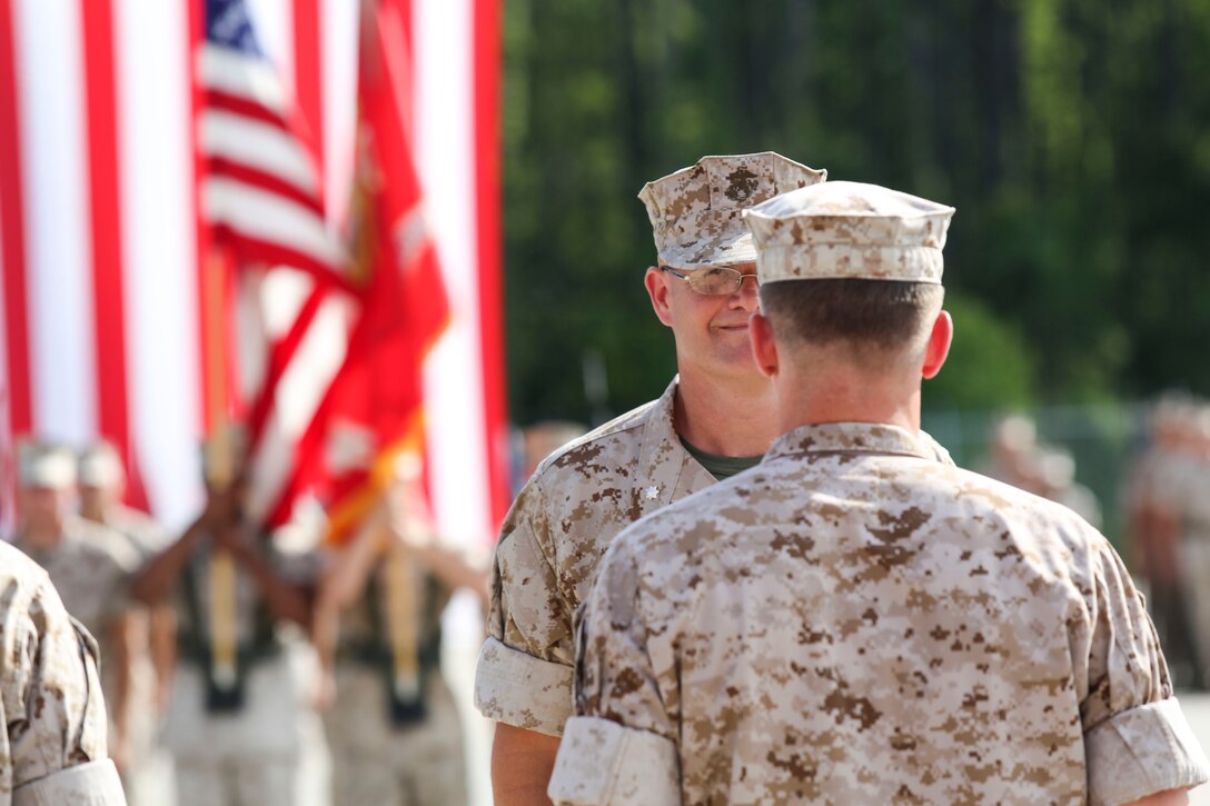 Lt. Col. James B. Stone IV relinquished command of Marine Wing Support Squadron 273 to Lt. Col. Phillip J. Schendler aboard Marine Corps Air Station Beaufort, July 10.
“I’ve had a tremendous group of team players,” said Stone when asked about his time at MCAS Beaufort. “Any successes I’ve had are the successes of the Marines here.”
MWSS-273 provides internal airfield communications, weather services, expeditionary airfield services, aircraft rescue and firefighting, aircraft and ground refueling, essential engineering services, motor transport, messing, chemical defense, security and law enforcement, airbase commandant functions, and explosive ordinance disposal.