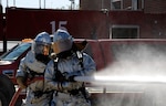 Airmen with the Arkansas National Guard's 188th Fire Emergency Services Flight conduct training at the 188th Fighter Wing during a Unit Training Assembly Feb. 11, 2012. In addition to the 188th FESF's primary mission of providing fire protection to military aircraft and installation facilities, it also responds to emergency calls for commercial and civilian aircraft as well as medical emergencies through a joint-use agreement with the Fort Smith Regional Airport.