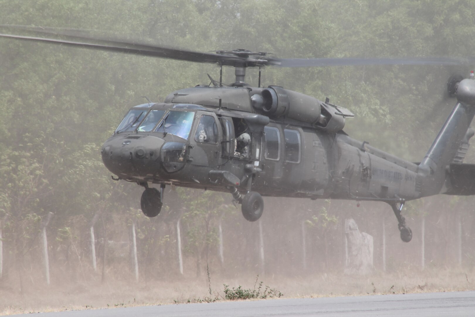 Members of the Virginia Army National Guard’s 2nd Battalion, 224th Aviation Regiment land a UH-60 Black Hawk helicopter after transporting Soldiers to Guatemala city during Operation Beyond the Horizon April 28, 2014. The 2-224 Aviation Regiment’s primary purpose is for casualty evacuation, but they also run personnel transport and other tasks given to them by the Task Force.