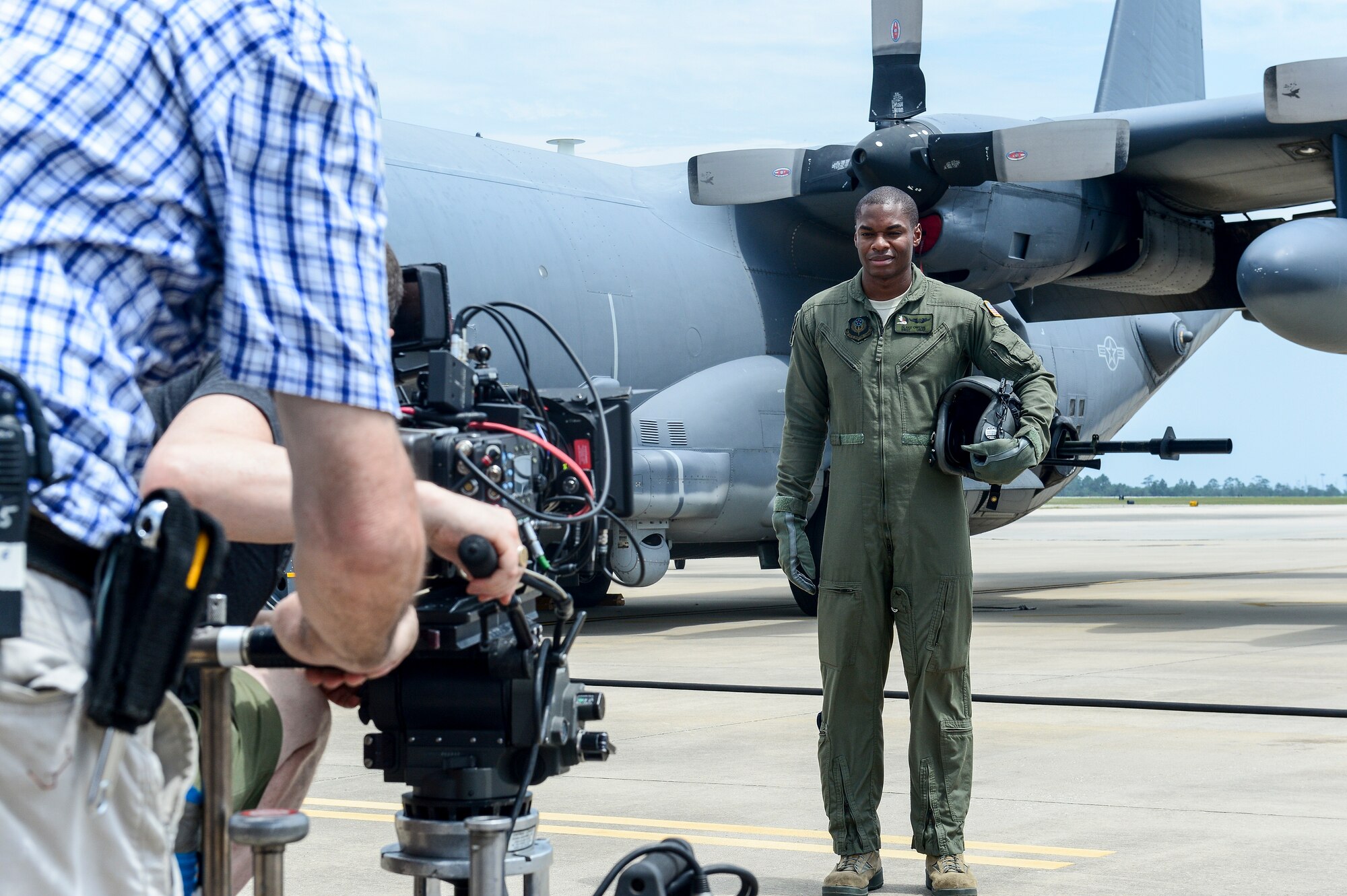 Staff Sgt. Blake Owens, 4th Special Operations Squadron special missions aviator, filmed during an Air Force Recruiting commercial at Hurlburt Field, Fla., July 20, 2014. GSD&M Advertising filmed at Hurlburt Field for two days. (U.S. Air Force photo/Airman 1st Class Jeff Parkinson)
