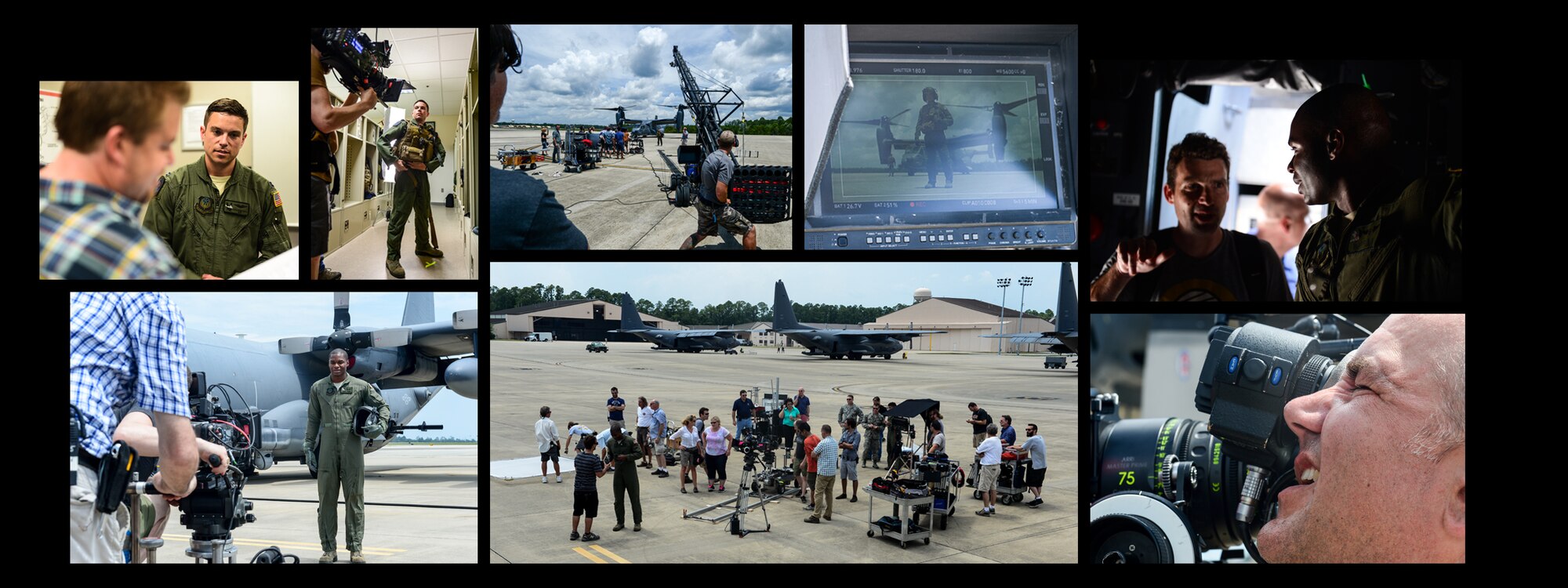 The Air Force Recruiting Service and GSD&M Advertising crew film portions of a new Air Force commercial at Hurlburt Field, Fla., July 9 through 10, 2014. GSD&M Advertising is a company based out of Austin, TX and is contracted by the AFRS to produce TV commercials for the Air Force. (U.S. Air Force photo/Airman 1st Class Jeff Parkinson)