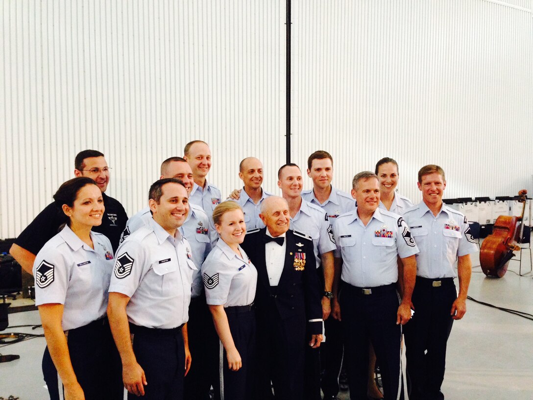 Retired Air Force Col. Bob Shawn poses with members of Celtic Aire and Silver Wings after their recent performance at the Smithsonian's Udvar-Hazy Center in Chantilly, Va. (Photo by Mali Wong-Warren/released)