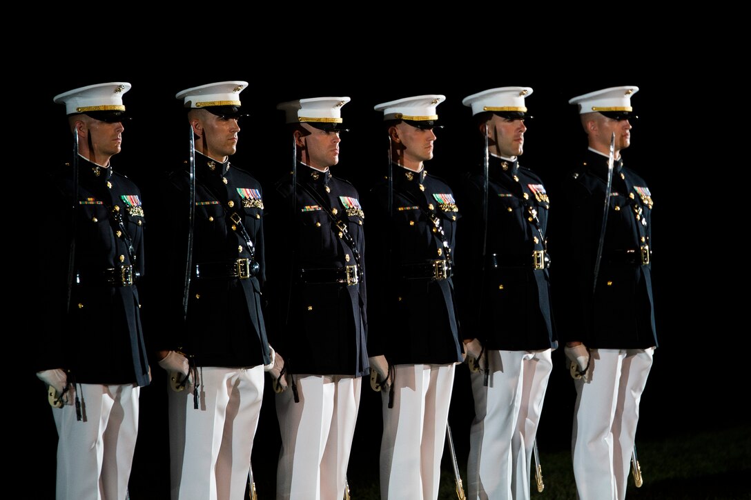 Marines from Marine Barracks Washington, D.C., perform during a Friday Evening Parade at the Barracks, July 18, 2014. (Official Marine Corps photo by Cpl. Dan Hosack/Released)