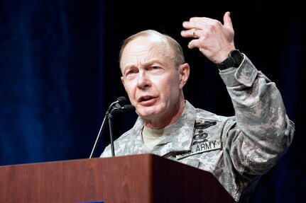 Army Gen. Charles H. Jacoby Jr., Commander United States Northern
Command, gives welcome remarks during the opening ceremony of the DomesticPreparedness Workshop at the Gaylord National Harbor, Md., Feb. 22, 2012.