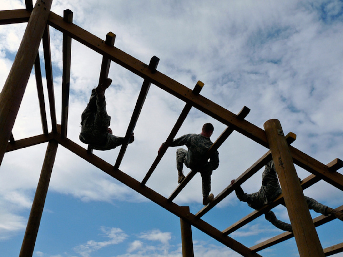 Missouri National Guard Soldiers face 'The Weaver,' one of nine challenge stations on an obstacle course at Camp Crowder in Neosho, Mo. The Citizen-Soldiers, as well as a handful of active duty troops, are undergoing air assault course, the first of its kind held in the state. 