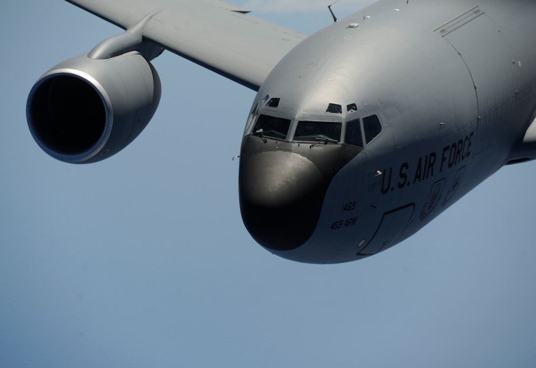 A KC-135 Stratotanker from the 756th Airlift Squadron flies a training mission over Virginia July 18, 2014. The 756th is part of the 459th Air Refueling Wing located on Joint Base Andrews, Md. Their mission is to recruit, train, equip, challenge and mentor airmen to provide safe, sustained and outstanding service to ourselves. (U.S. Air Force photo/ Senior Airman Nesha Humes)