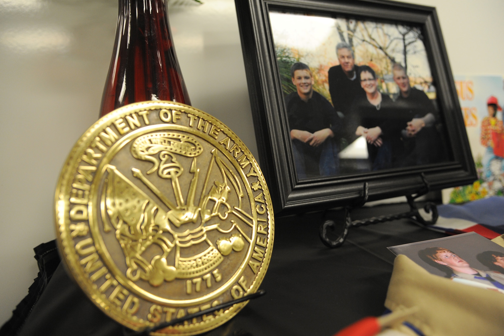 The St. Louis Military Entrance Processing Station dedicated their enlistement room to U.S Army Specialist Sterling Wyatt July 17, 2014 in St. Louis, MO. Wyatt was killed in action when his vehicle was attacked with an enemy improvised explosive device while on patrol in Kandahar Province Afghanistan July 11, 2011. (U.S. Air Force photo/Senior Airman Tristin English)