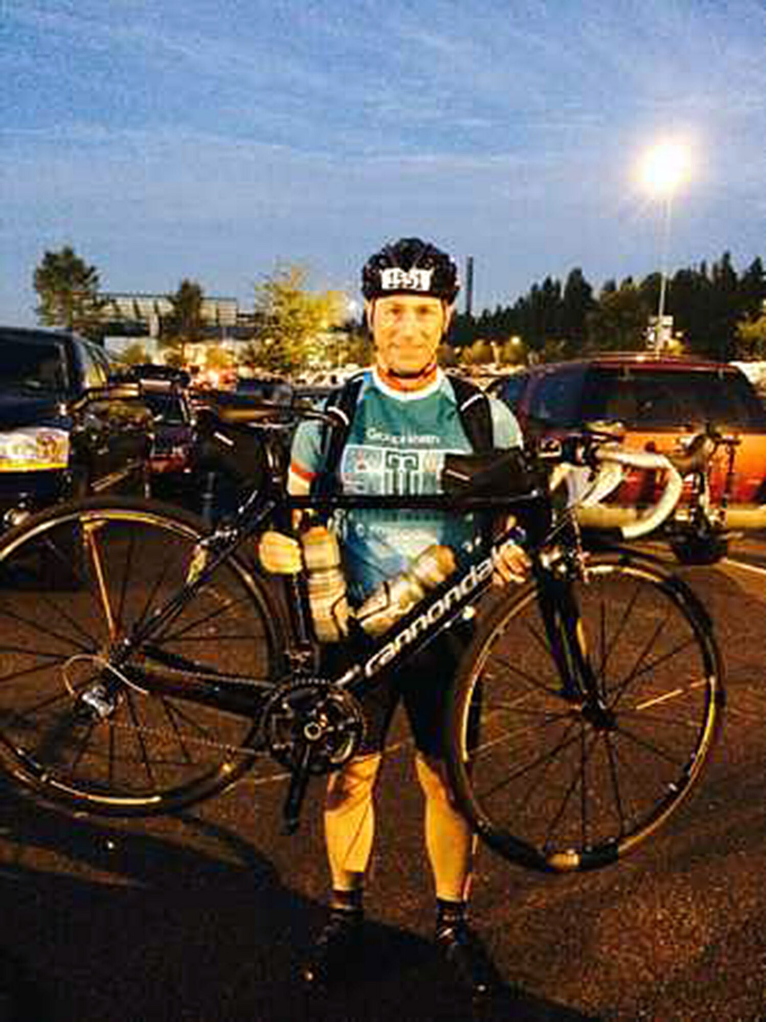 Army Maj. John Hlavaty prepares to drop his bike for the 5 a.m. start of the Seattle to Portland Bicycle Classic July 12. (Curtesy photo) 
