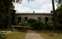 The front entrance of the new heritage building will provide its visitors a glimpse into the past of Moody Air Force Base, Ga., July 16, 2014. The facility will be used to house Moody AFB memorabilia and also contain an amphitheater. (U.S. Air Force photo by Staff Sgt. Eric Summers Jr./Released)