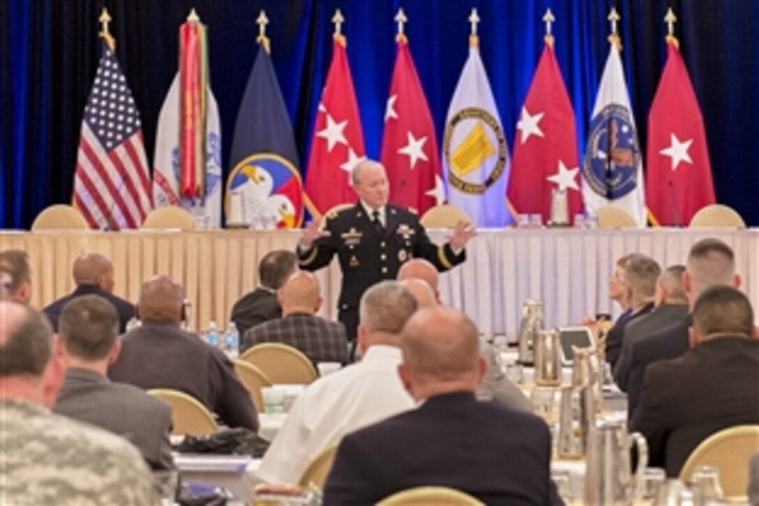 Army Gen. Martin E. Dempsey, chairman of the Joint Chiefs of Staff, gives opening remarks during the  U.S. Army Reserve 2014 Commander's Conference in Alexandria, Va., July 21, 2014.