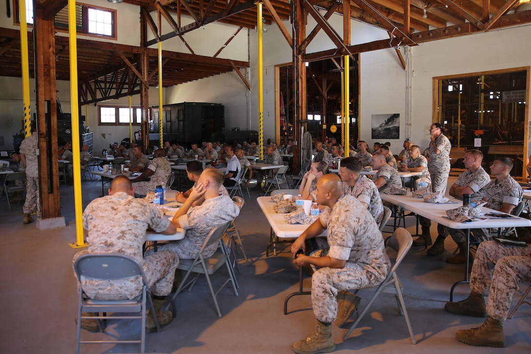 Marines with 1st Marine Logistics Group and 1st Marine Expeditionary Force participate in a motor transportation conference aboard Camp Pendleton, Calif., July 10, 2014. The event provided its participants with a overview of the logistics and motor transportation side of the Marine Corps, and how the processes apply in a forward environment, where 1st MLG complements IMEF’s expeditionary capabilities. In addition, the forum gave its participants a dynamic environment where they could communicate with each other freely and discuss current issues, improvements and solutions within the field of motor transport. “It’s important to keep everyone at all levels well-informed,” said 1st Lt. Dominic Svatos, motor transportation platoon commander with 7th Engineer Support Battalion, 1st MLG, and a Kansas City, Mo., native. “The more junior NCOs can disseminate the information effectively to their platoons and the information can filter down to the lower levels, keeping them updated.”