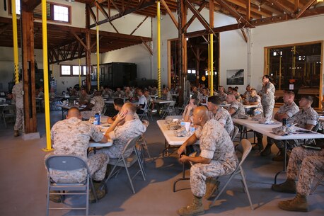 Marines with 1st Marine Logistics Group and 1st Marine Expeditionary Force participate in a motor transportation conference aboard Camp Pendleton, Calif., July 10, 2014. The event provided its participants with a overview of the logistics and motor transportation side of the Marine Corps, and how the processes apply in a forward environment, where 1st MLG complements IMEF’s expeditionary capabilities. In addition, the forum gave its participants a dynamic environment where they could communicate with each other freely and discuss current issues, improvements and solutions within the field of motor transport. “It’s important to keep everyone at all levels well-informed,” said 1st Lt. Dominic Svatos, motor transportation platoon commander with 7th Engineer Support Battalion, 1st MLG, and a Kansas City, Mo., native. “The more junior NCOs can disseminate the information effectively to their platoons and the information can filter down to the lower levels, keeping them updated.”