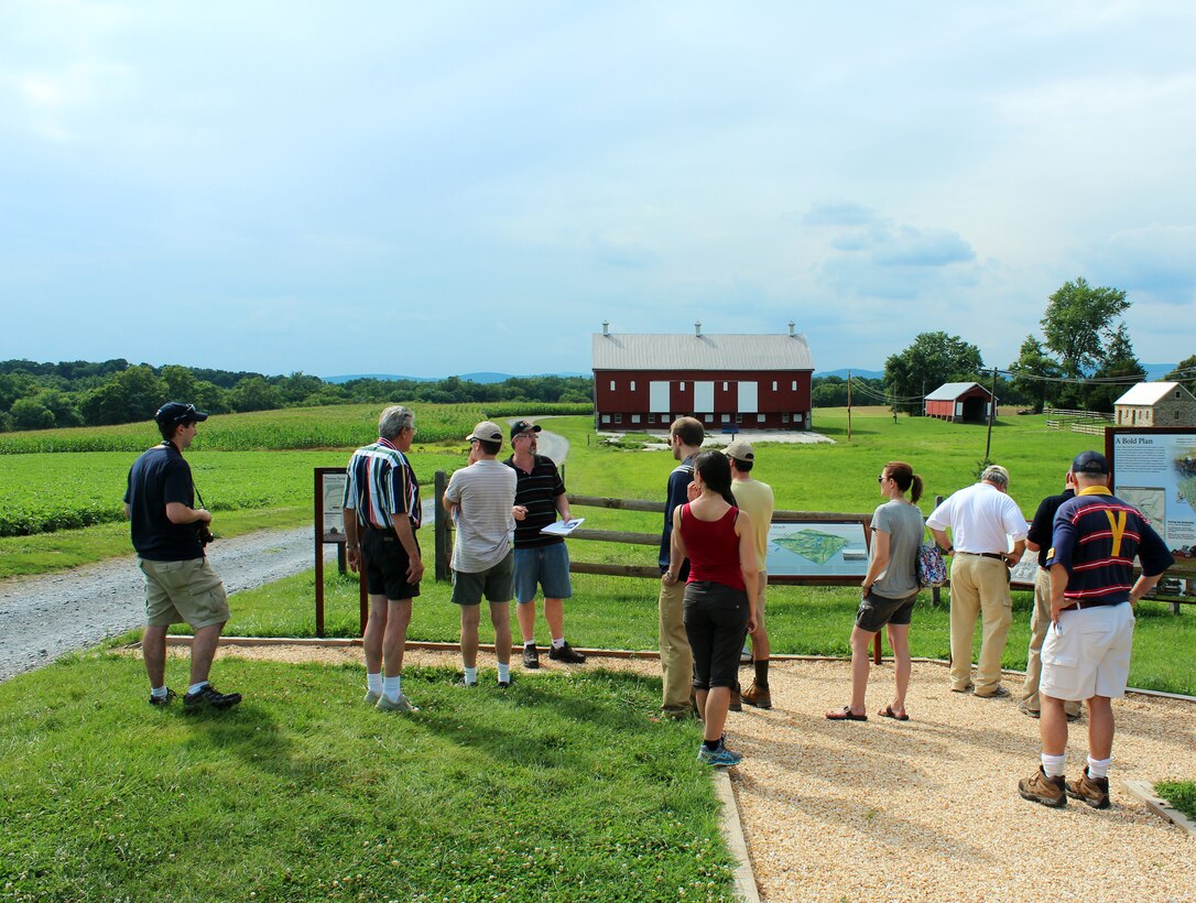 DIA analyst Greg Elder leads DIA employees and guests on a tour of Monocacy National Battlefield to study the tactical and strategic aspects of the battle. 