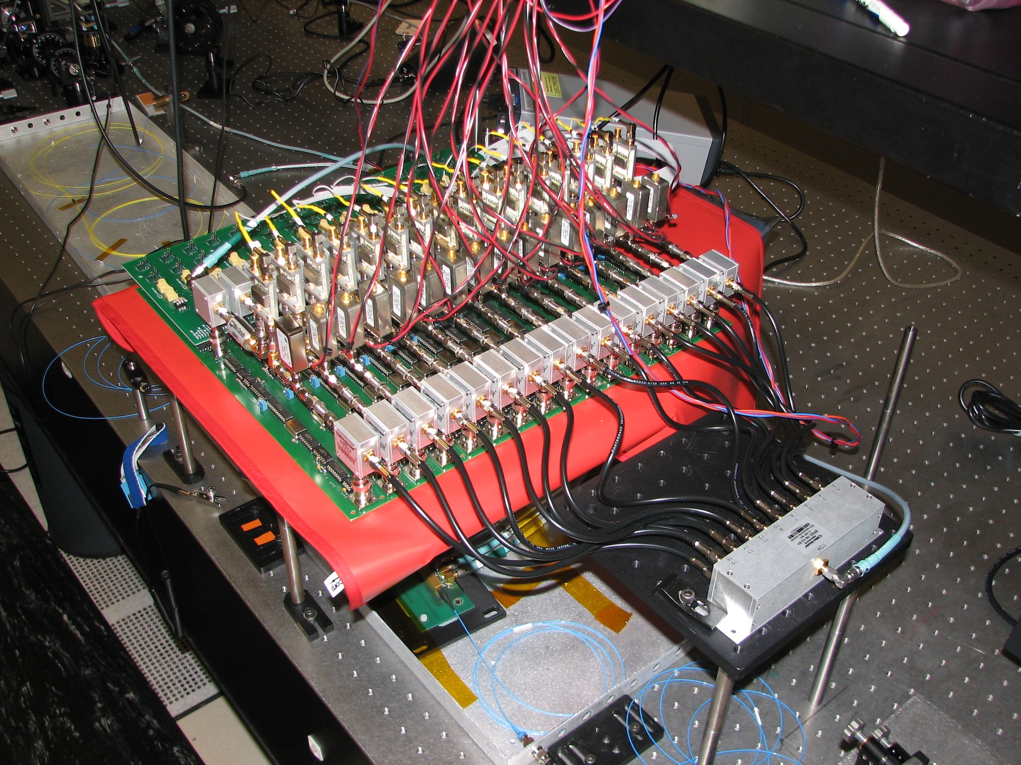 LOCSET’s phase locking electronics for 17 channels (Photo by John Reynolds, AFRL/RDL)