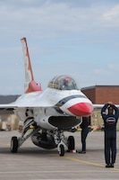 U.S. Air Force Thunderbirds arrive at the 148th Fighter Wing, Duluth, Minn., July 13, 2014.  The Thunderbirds are in Minnesota to provide a "flyover" for the 2014 Major League Baseball All-Star game which is being held at Target Field, Minneapolis, Minn.  (U.S. Air National Guard photo by Master Sgt. Ralph J. Kapustka/Released)