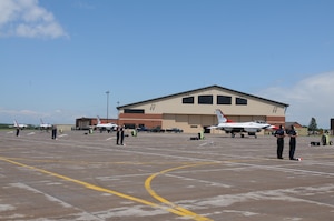 U.S. Air Force Thunderbirds arrive at the 148th Fighter Wing, Duluth, Minn., July 13, 2014.  The Thunderbirds are in Minnesota to provide a "flyover" for the 2014 Major League Baseball All-Star game which is being held at Target Field, Minneapolis, Minn.  (U.S. Air National Guard photo by Master Sgt. Ralph J. Kapustka/Released)