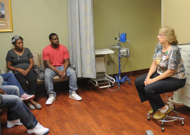 The Joint Base Charleston - Air Base victim advocates toured the Medical University of South Carolina, to become further educated about the Sexual Assault Forensic Exam. Dr. Kathy Gill-Hopple, Sexual Assault Nurse Examiner (right), explains the procedures and addressed any questions the advocates presented in an ongoing working partnership between JB Charleston and MUSC. (Courtesy Photo)