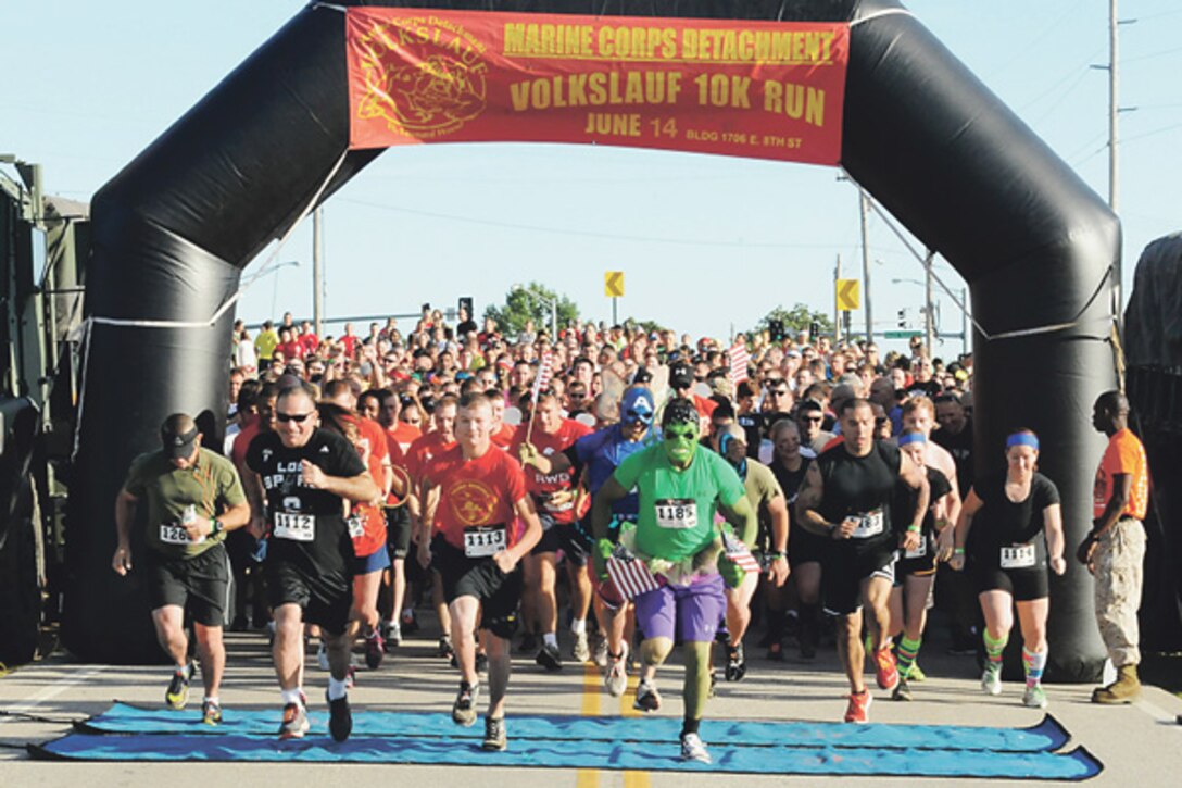 More than 1,200 people, many in unique costumes, turned out for the Marine Corps Detachment’s 10k Volkslauf Saturday morning.