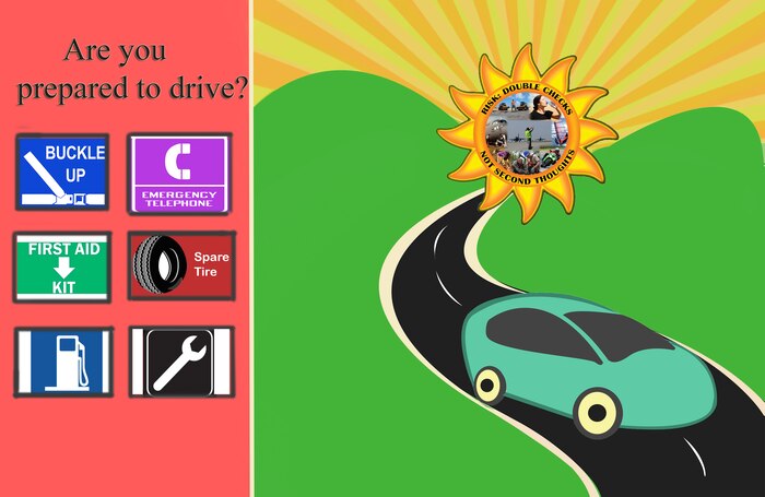 As summer temperatures soar into the high 100s, vacations and road trips are becoming more necessary in order to escape the blistering heat. It is important to remember to be fully prepared before driving any kind of distance. According to the National Highway Traffic safety Administrations website, even well-maintained vehicles can break down.  Before getting on the road it is important to check the vehicles fluids, tires, and lights to make sure it is safe to drive.  It is also important to make sure all the necessary items are available in order to ensure a safe trip such as; an emergency phone, first aid kit, spare tire and a full tank of gas. Members of the Nellis Air Force Base community are encouraged to take all of these precautionary steps to have a safe travel.   (U.S. Air Force illustration by A1C Rachael Loftis)  