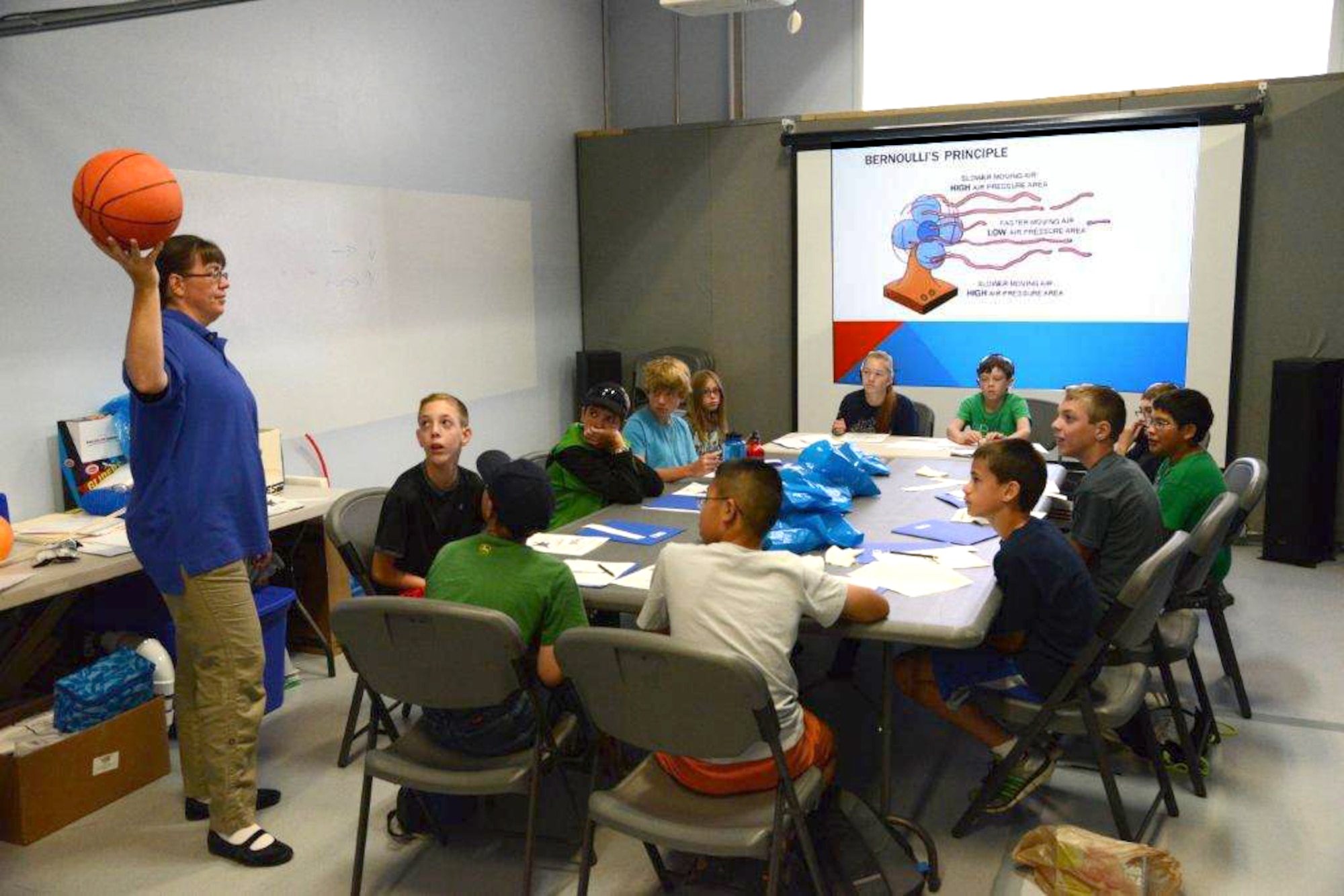 PETERSON AIR FORCE BASE, Colo. —Children and teens from Peterson AFB participate in a Challenger Learning Center of Colorado summer camp hosted at the Edward J. Peterson Air and Space Museum here. The first-time event is part of a partnership to promote and educate youths about science, technology, engineering, and mathematics—STEM—which was taught through a lesson plan rooted in the theme of “Aerospace Innovations.” With a combination of classes with hands-on activities, campers spent the week learning about STEM through the history of modern flight. (U.S. Air Force photo/Michael Golembesky)