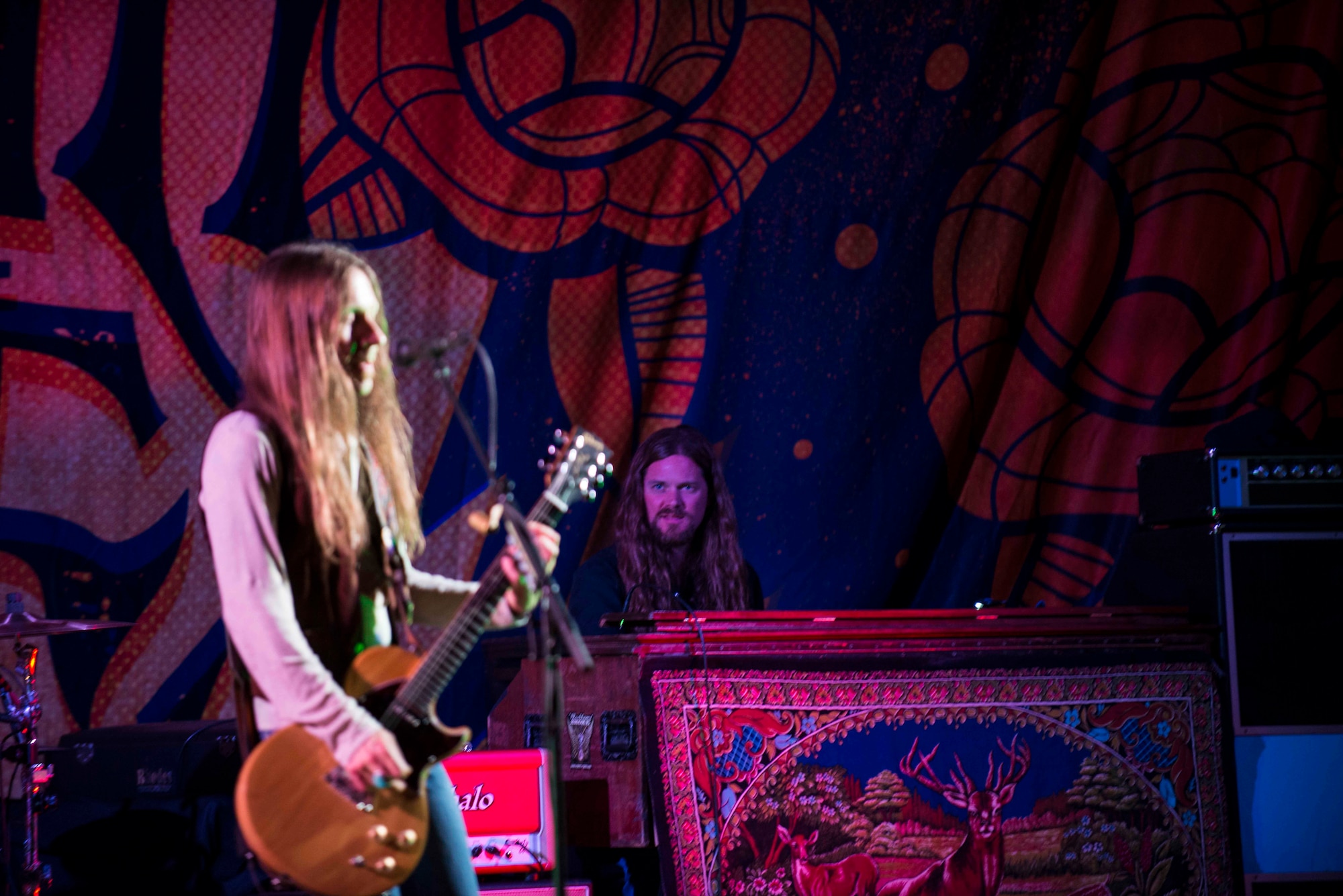Blackberry Smoke guitarist and pianist perform at Minot Air Force Base, N.D., July 21, 2014. Minot AFB was the band’s first stop on their USO tour. (U.S. Air Force photos/Airman 1st Class Lauren Pitts)     