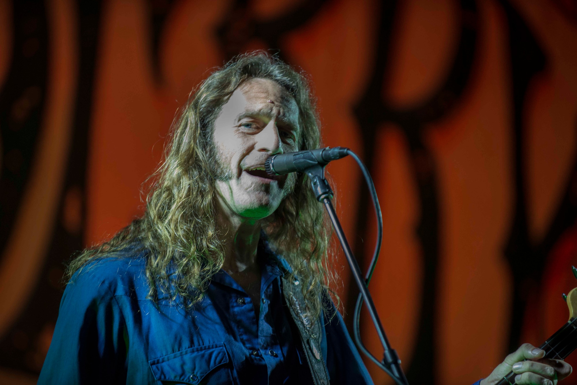 Blackberry Smoke bass guitarist, Richard Turner plays during the band’s concert at Minot Air Force Base, N.D., July 21, 2014. Performing their original mix of bluegrass and Southern rock, the band performed a free concert for Minot Airmen and their families. (U.S. Air Force photos/Airman 1st Class Lauren Pitts