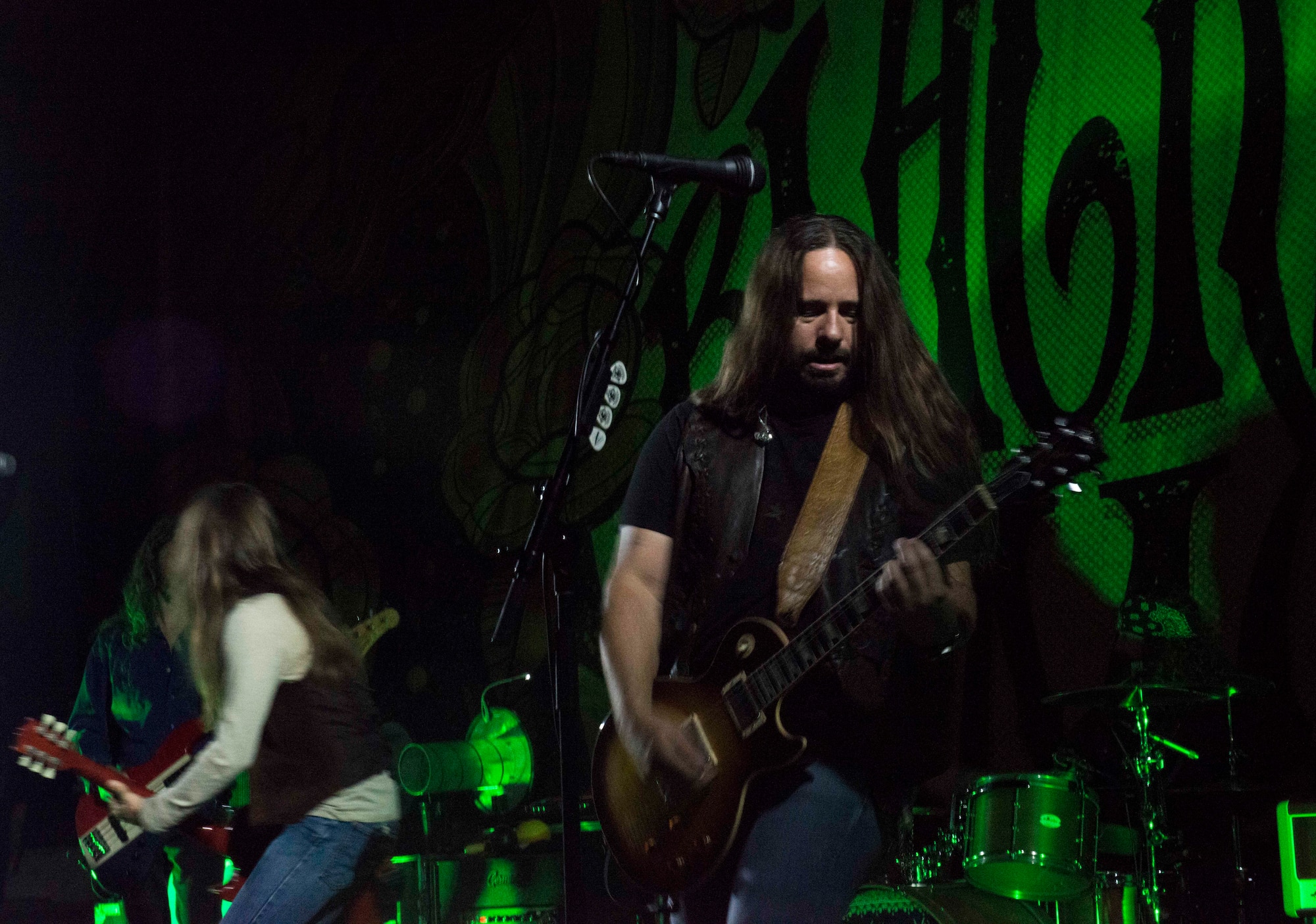 Blackberry Smoke opens their USO show at the Minot Air Force Base Theater July 21, 2014. Performing their original mix of bluegrass and Southern rock, the band performed a free concert for Minot Airmen and their families. (U.S. Air Force photos/Airman 1st Class Lauren Pitts) 