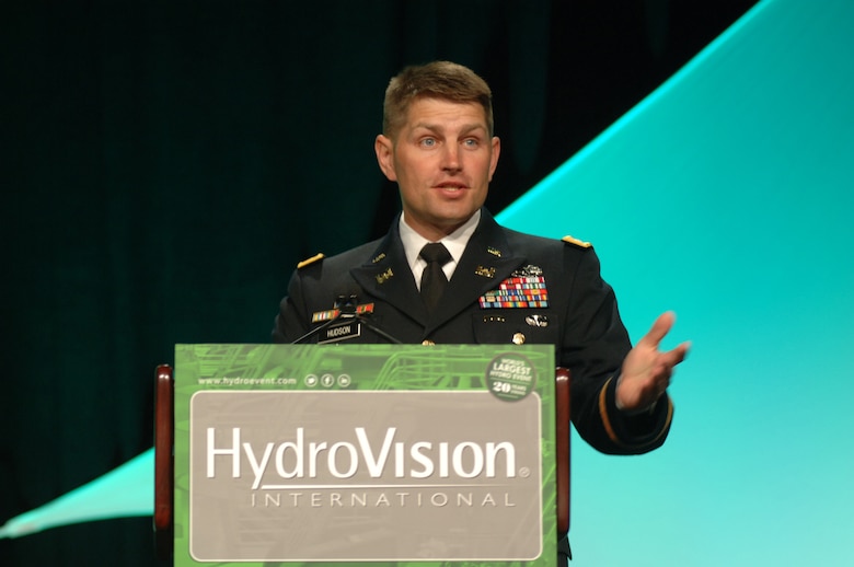 Lt. Col. John L. Hudson, U.S. Army Corps of Engineers Nashville District commander, speaks July 22, 2014 during HydroVision International, the world’s largest hydro event at Music City Center in Nashville, Tenn.