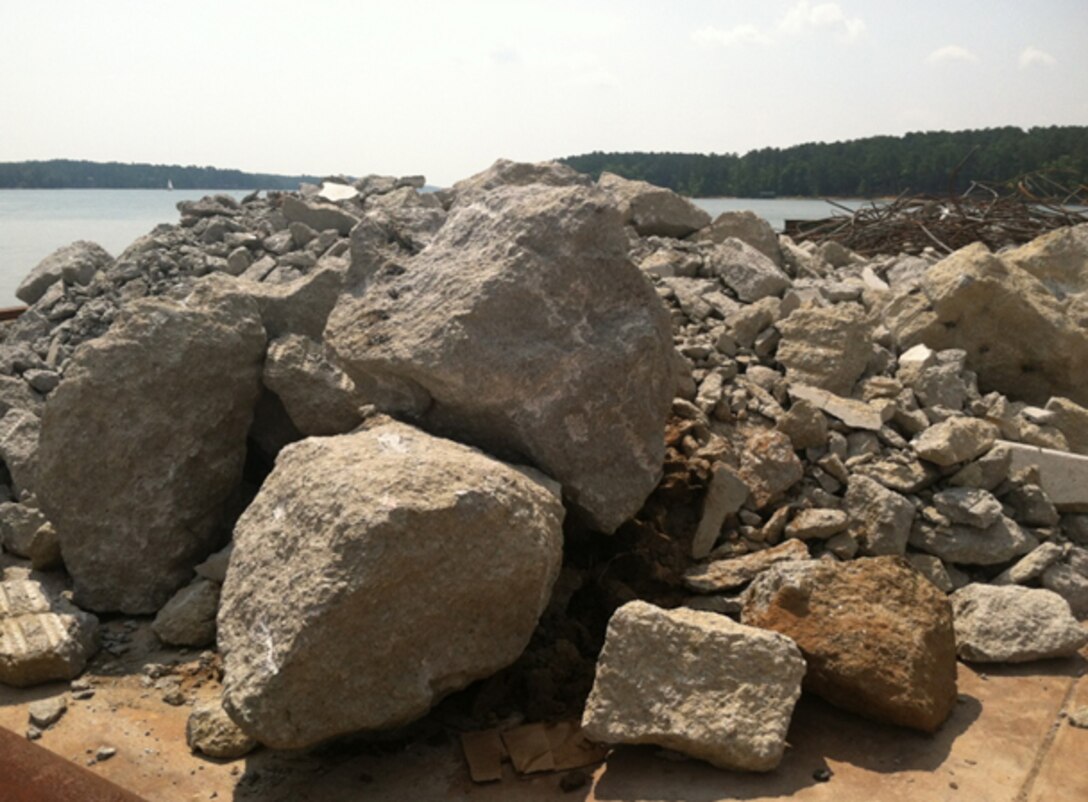 Concrete pieces from the Highway 378 bridge will be broken into various sizes and stripped of other construction materials before being submerged into J. Strom Thurmond Lake, where they will serve as fish attractors.