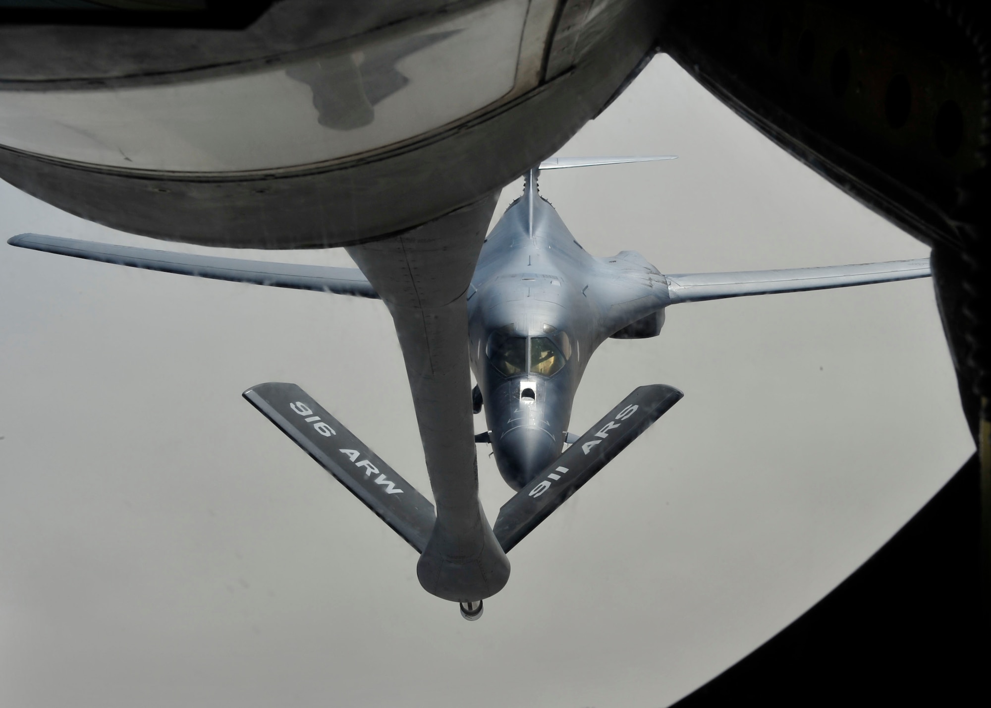 A B-1B Lancer approaches a KC-135 Stratotanker July 17, 2014, during a refueling flight supporting Operation Enduring Freedom over Afghanistan. The B-1B Lancer is a four-engine supersonic variable-sweep wing, jet-powered strategic bomber used by the Air Force. It was first envisioned in the 1960s as a supersonic bomber with Mach 2 speed. The B-1B is assigned to the 37th Expeditionary Bomb Squadron and the KC-135 is with the 340th Expeditionary Air Refueling Squadron. Both aircraft are stationed at Al Udeid Air Base, Qatar. (U.S. Air Force photo/Senior Airman Colin Cates)