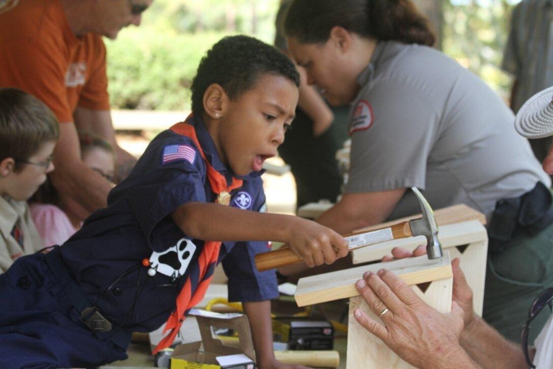 Boy Scouts build bird houses at the annual Hartwell Lake Cleanup Campaign volunteer appreciation picnic, shown here in 2011.