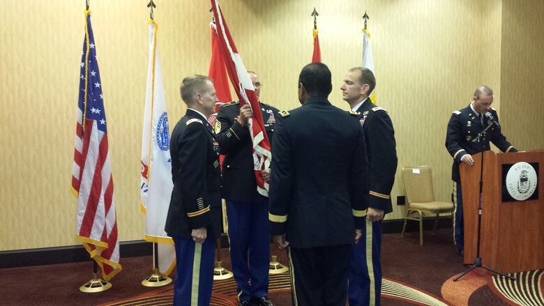 Col. David C. Hill is passed the colors from Lt. Gen. Thomas P. Bostick, commanding general of the U.S. Army Corps of Engineers, symbolizing the transfer of authority.
