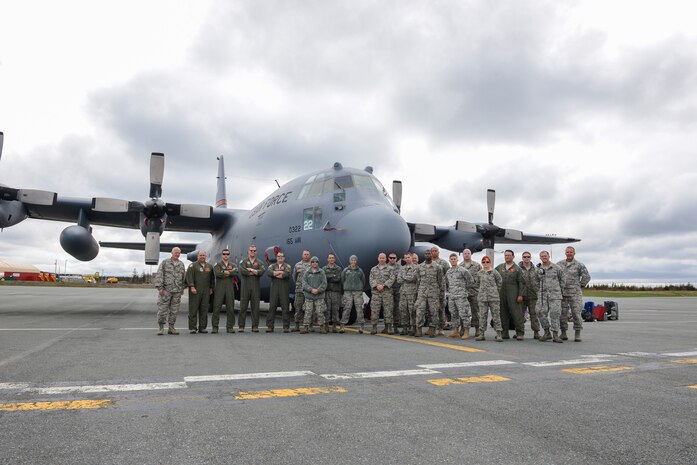 Airmen from the 165th Airlift Wing, Georgia Air National Guard, stop in St. Johns, Newfoundland, May 23, 2014 on their way to support the 70th Anniversary D-Day ceremony in Normandy, France. (U.S. Air National Guard photo by Master Sgt. Charles Delano/released)