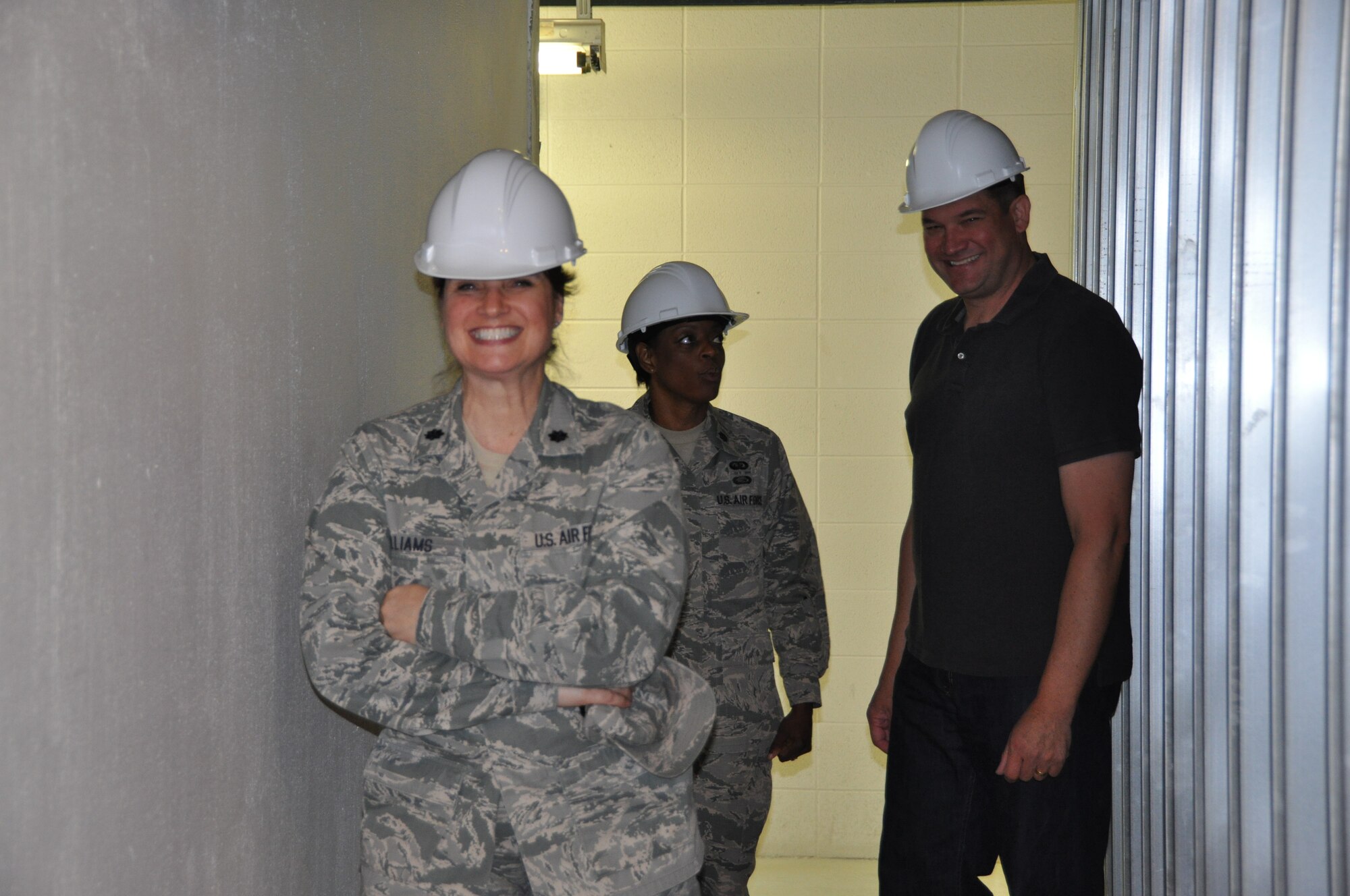 442d Fighter Wing senior leaders view progress being made in hangar 52 on Whiteman AFB, Mo.  The newly renovated offices will provide much needed space for several units across the wing. (U.S. Air Force photos by 1st Lt Jeff Kelly)