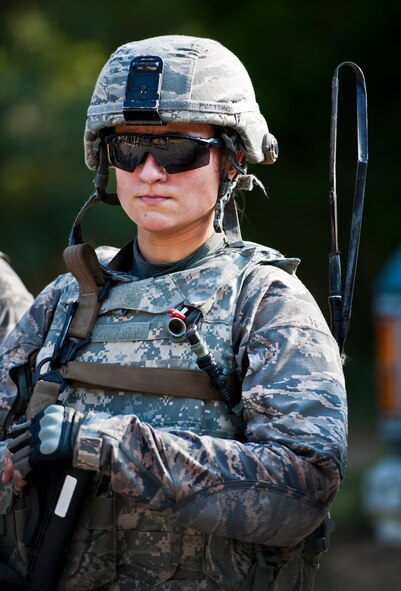 Senior Airman Tiffani Potter, with the 14th Security Forces Squadron, was one of more than 100 security forces Airmen to complete the final Brave Defender deployment training course held at Eglin Air Force Base, Fla.  The graduation July 24 marked the end of course administered by the 96th Ground Combat Training Squadron.  The 12-year-old squadron’s Airmen trained more than 1,500 students per year. The squadron will be officially deactivated Oct. 1 and the mission will move to Fort Bliss, Texas.  (U.S. Air Force photo/Samuel King Jr.)