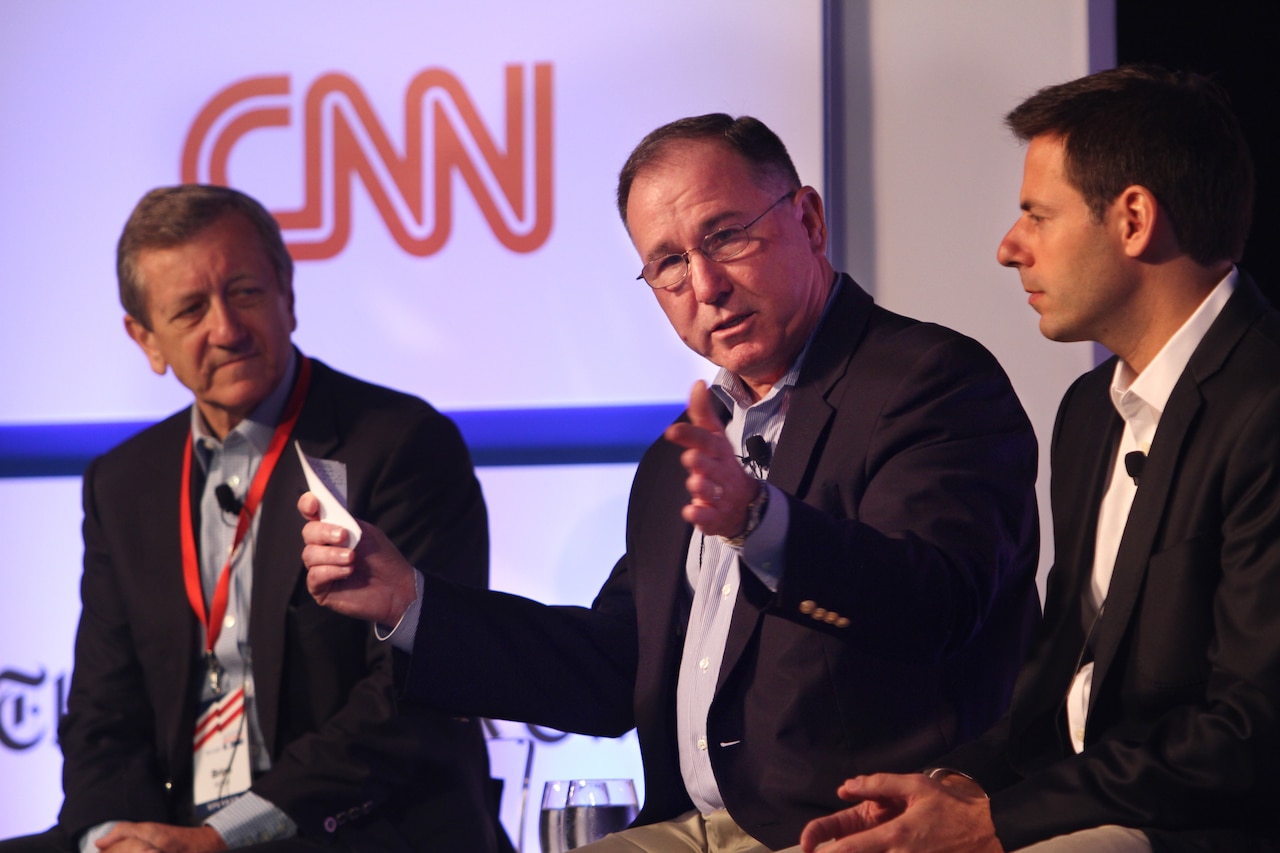 Undersecretary of Defense for Intelligence Michael G. Vickers participates in a panel on the U.S. counterterrorism strategy at the Aspen Security Forum in Aspen, Colo., July 24, 2014. Vickers was joined by ABC News' Brian Ross, left, who served as the moderator, and John Carlin, assistant attorney general for national security at the Justice Department. DoD photo by Claudette Roulo