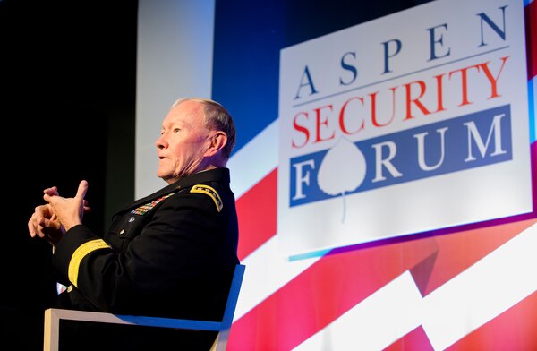 18th Chairman of the Joint Chiefs of Staff Gen. Martin E. Dempsey addresses the audience during the Aspen Security Forum, in Aspen, Colorado, July 24, 2014. The forum is held every summer on the campus of the Aspen Institute, an educational and policy studies organization. It consists of panel discussions as well as in-depth conversations with leaders involved in security issues across government.