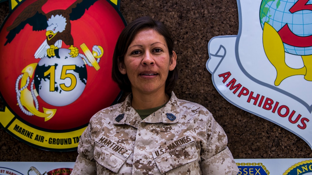 Gunnery Sgt. Julia Martinez believes loving what you do and planning for any situation will always lead to success in life. Martinez, 39, is from Dallas and is currently the electronic key management system manager for the 15th Marine Expeditionary Unit aboard Camp Pendleton, Calif. (U.S. Marine Corps photo by Cpl. Emmanuel Ramos/Released) 