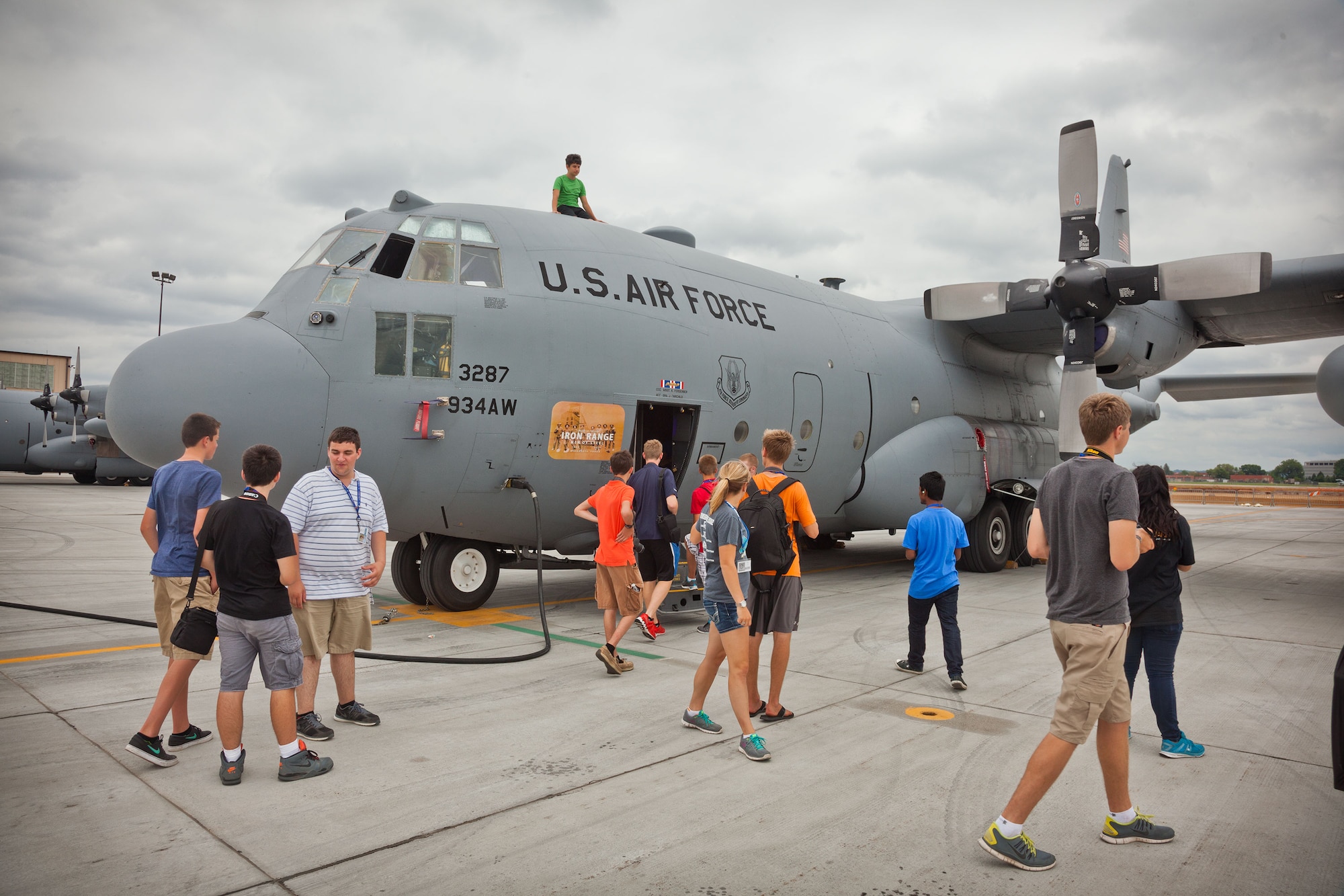 A tour of a C-130 aircraft caps off a week of activities for the Minnesota Aviation Career Education program.  The 934th Airlift Wing hosted the ACE Camp, which is held each year in June and July for high school students interested in aviation careers.  (U.S. Air Force photo/Shannon McKay)