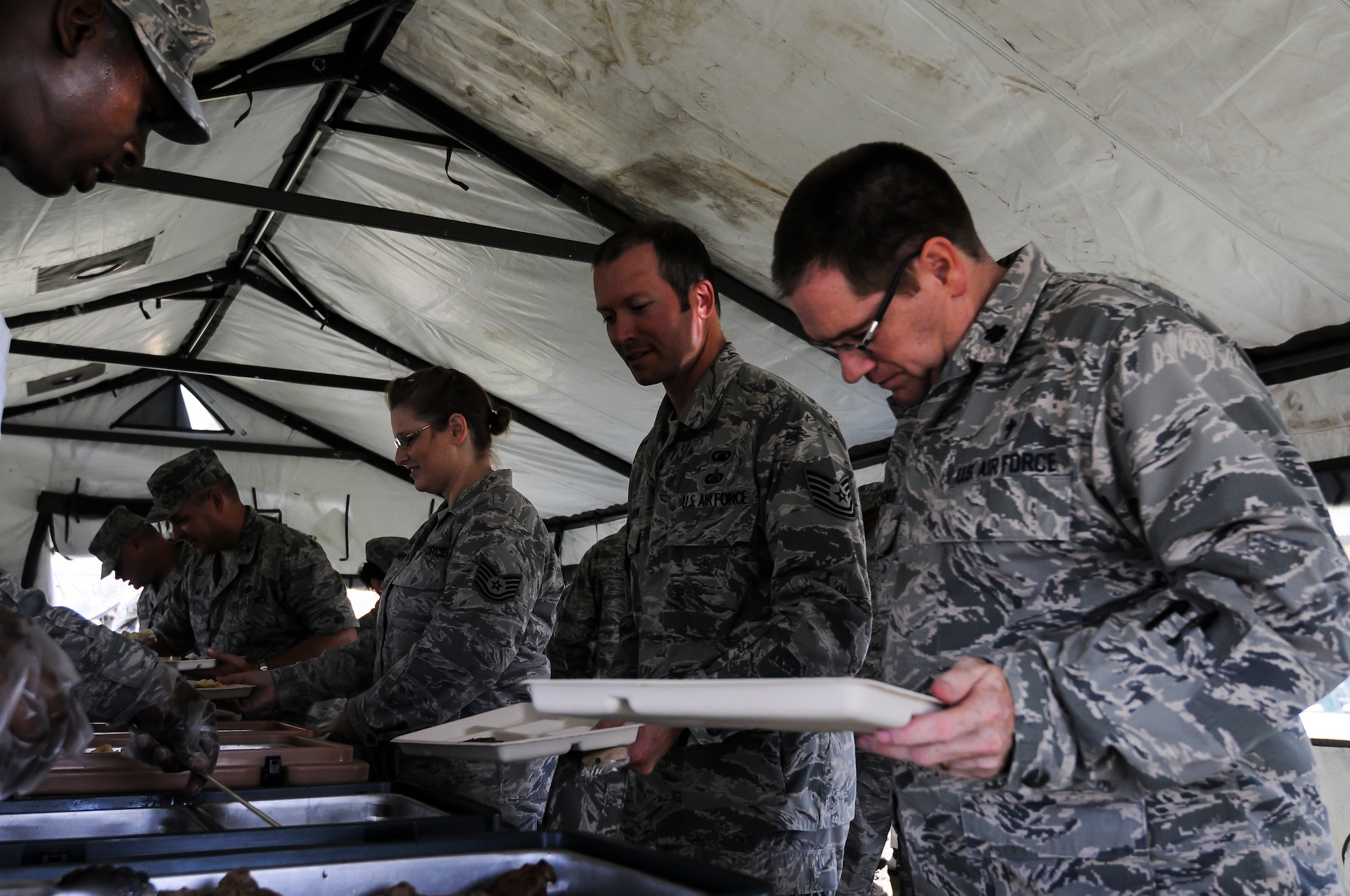 Reservists from the 507th Air Refueling Wing received a hot lunch in a mock deployment scenario July 14 here.  The lunch, served by the 507th sustainment services flight is part of an annual training requirement.  (U.S. Air Force photo/Senior Airman Mark Hybers) 