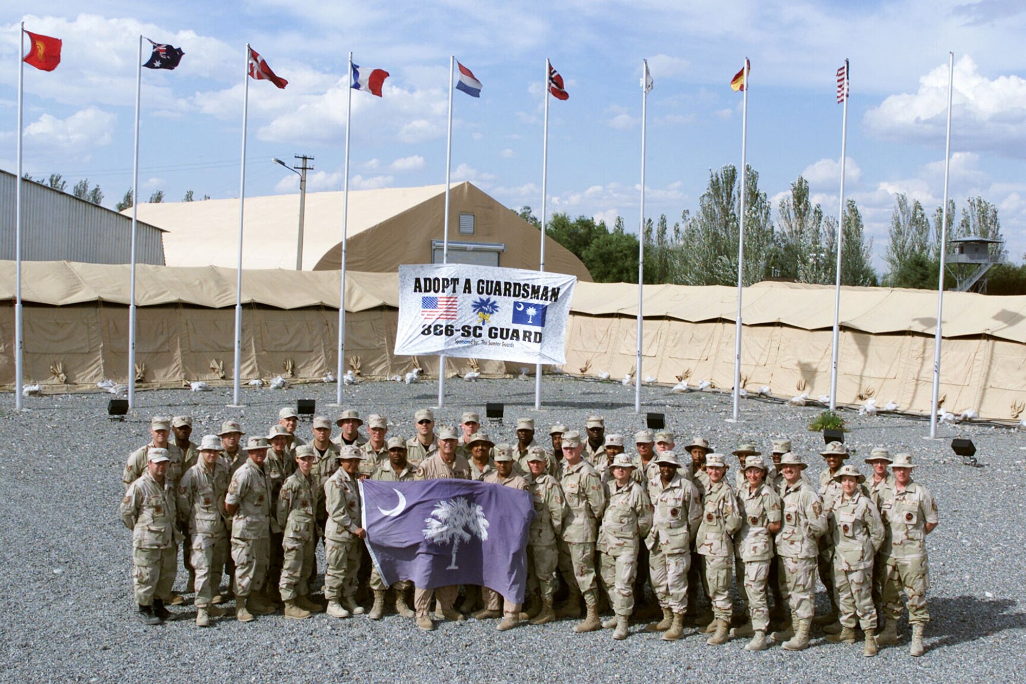 Airmen with the former 240th Combat Communications Squadron of the South Carolina Air National Guard from McEntire Joint National Guard Base, deployed to Kyrgyzstan from February to August 2002.  (U.S. Air National Guard Photo by: UNKNOWN)