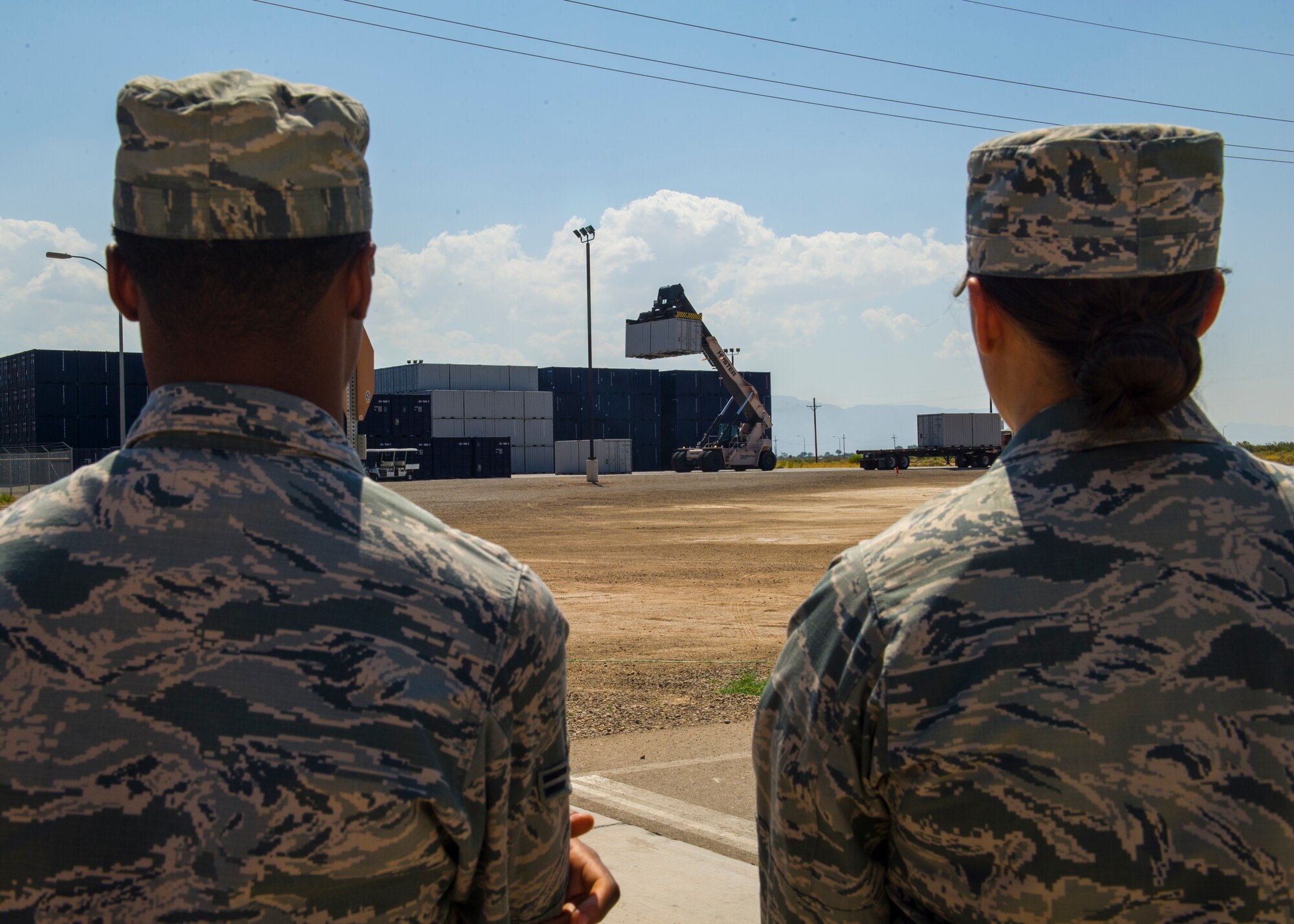 Members of Team Holloman observe the capabilities of the 49th Material Maintenance Group during a tour at Holloman Air Force Base, N.M., July 24. The members toured Holloman’s Basic Expeditionary Airfield Resources Base unit to observe and learn about the Airmen and their mission. (U.S. Air Force photo by Airman 1st Class Leah Ferrante/Released)