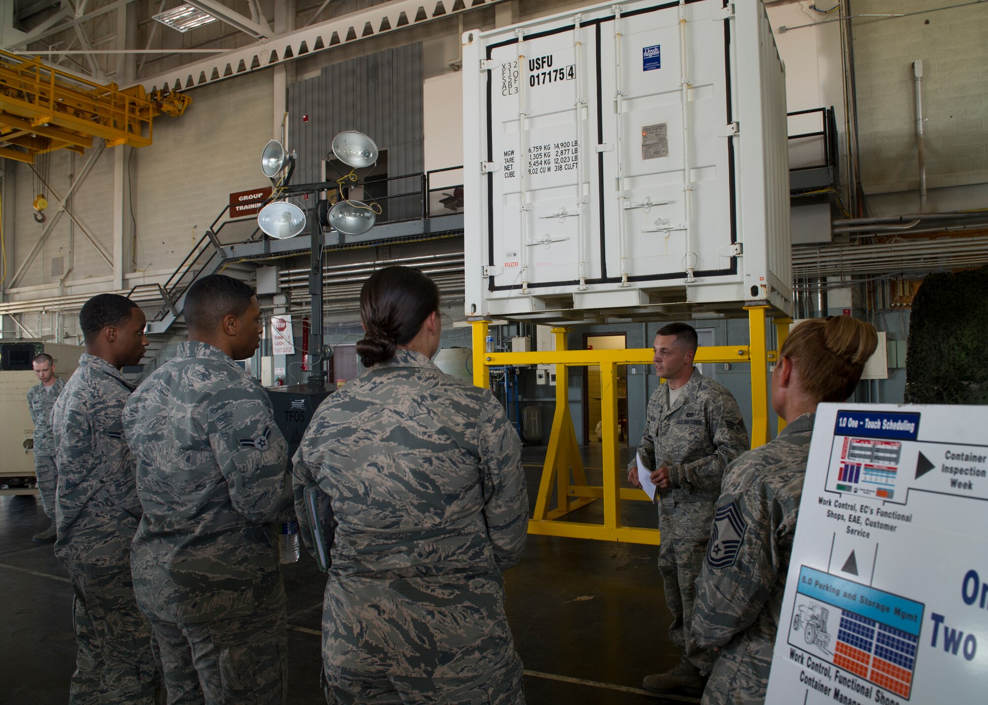 Members of Team Holloman observe the capabilities of the 49th Material Maintenance Group during a tour at Holloman Air Force Base, N.M., July 24. The members toured Holloman’s Basic Expeditionary Airfield Resources Base unit to observe and learn about the Airmen and their mission. (U.S. Air Force photo by Airman 1st Class Leah Ferrante/Released)
