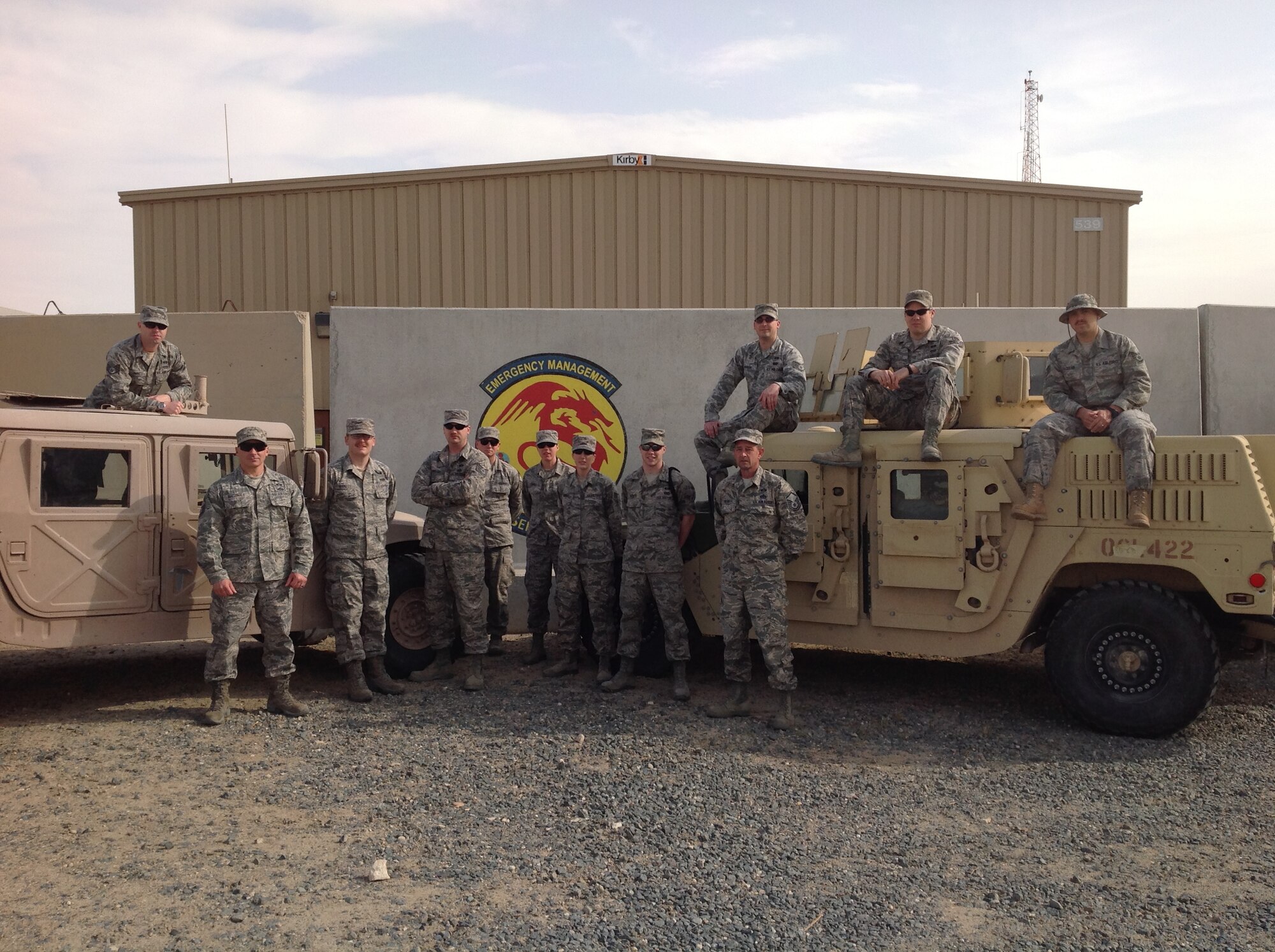 Deployed photograph of the 386th Expeditionary Civil Engineer Squadron Emergency Management flight. (courtesy photo)