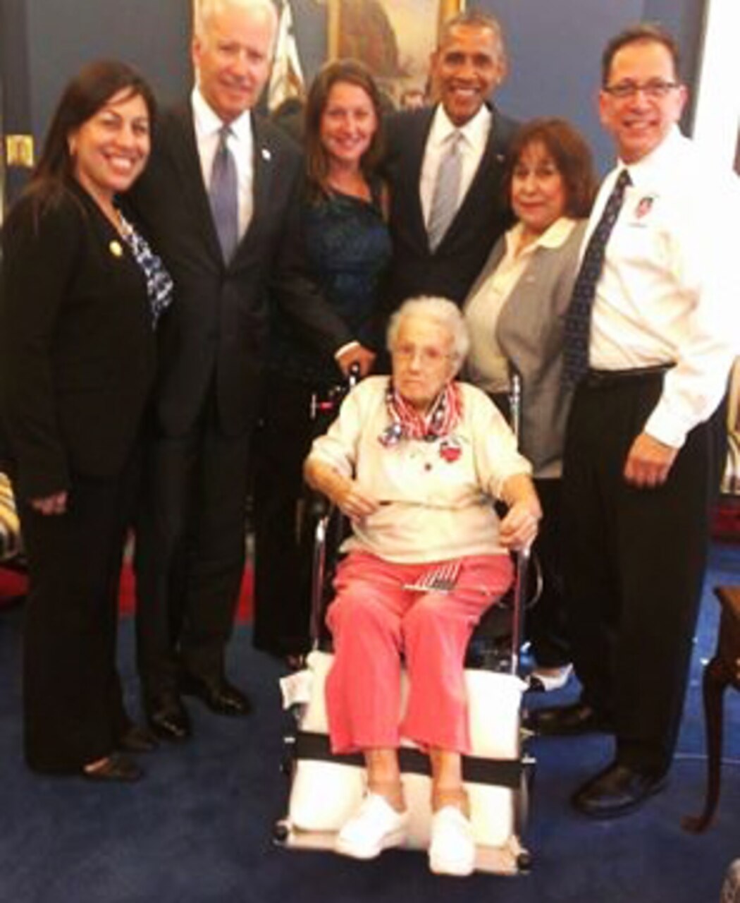 Lucy Coffey, a 108-year-old World War II Army veteran, traveled from San Antonio to Washington, D.C., for a visit with President Barack Obama and Vice President Joe Biden at the White House, July 25, 2014. Courtesy photo