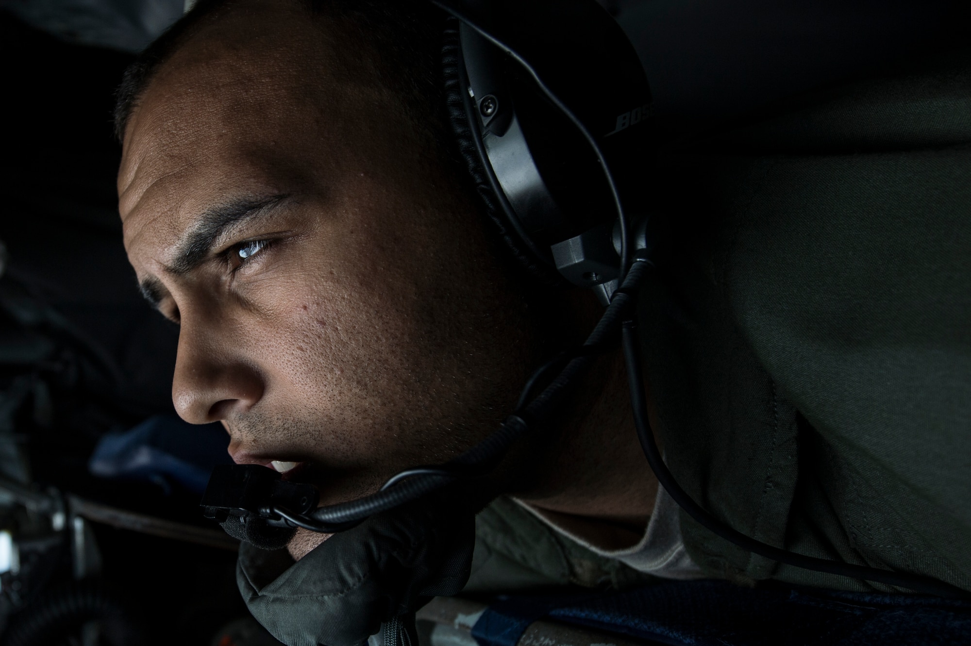 U.S. Air Force Staff Sgt. Michael Einland, a 351st Air Refueling Squadron in-flight refueling journeyman from Omaha, Neb., assigned to Royal Air Force Mildenhall, England, operates a boom during a refueling mission over Ramstein, Germany, July 24, 2014. The operation provided a training opportunity between the 52nd Fighter Wing, headquartered at Spangdahlem Air Base, Germany, and the 100th Air Refueling Wing, headquartered at RAF Mildenhall. (U.S. Air Force photo by Senior Airman Rusty Frank/Released)