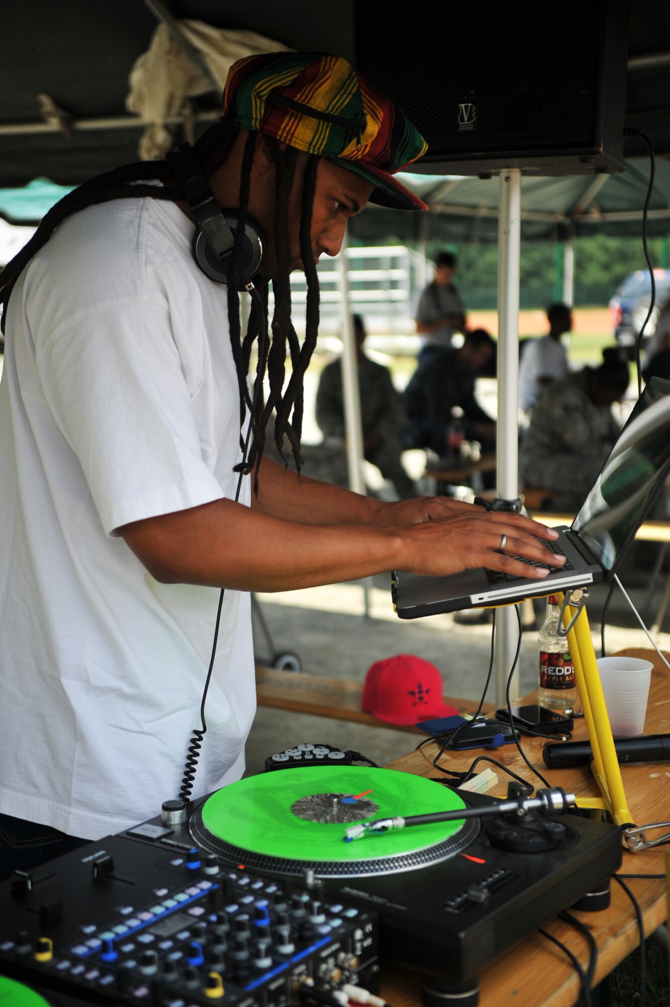 Tech. Sgt. Dennis Moore, 86th Aircraft Maintenance Squadron crew chief, DJ’s the 2014 Viking Challenge, July 25, 2014 at the Pulaski Park Track. The fundraising event brought in more than 1,500 participants. (U.S. Air Force photo/Senior Airman Hailey Haux)